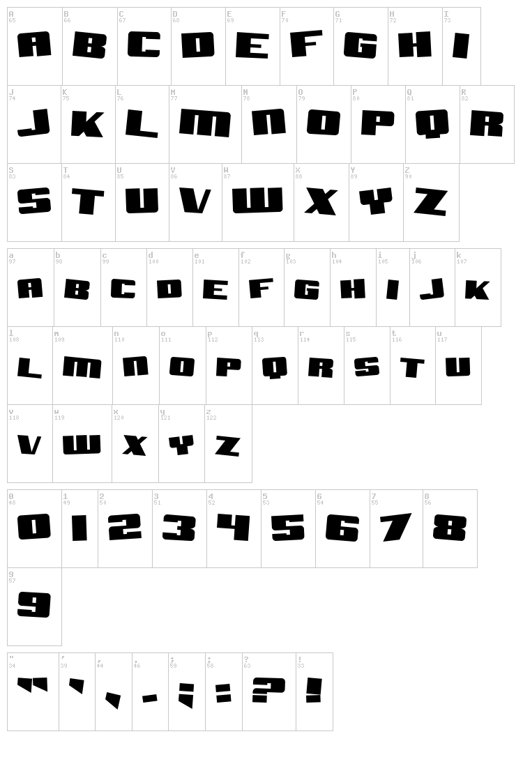 SF Aftershock Debris font map